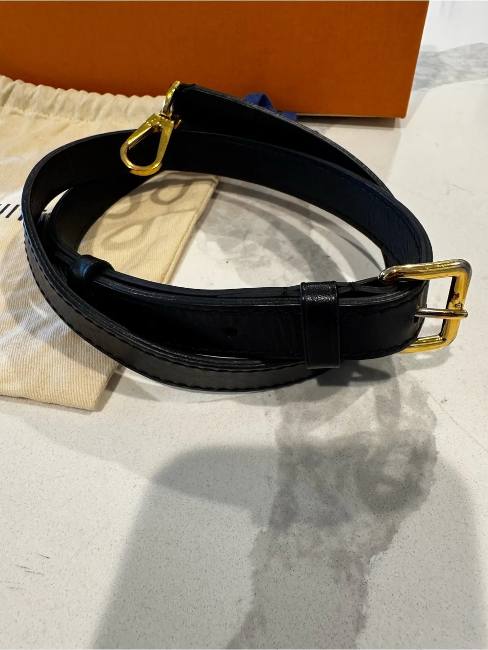 Louis Vuitton Black Leather Strap with Gold Hardware